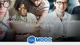 Photo de personnes qui étudient ensemble. Logo FUN MOOC
