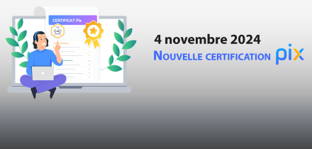 Illustration d'une personne qui passe la certification Pix. Texte qui annonce que la certification évolue